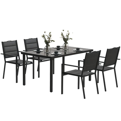 5 Piece Outdoor Dining Set, 4 Stackable Chairs, Rectangle Table, Tempered Glass Top, Steel Frame, Black Outdoor Dining Sets at Gallery Canada