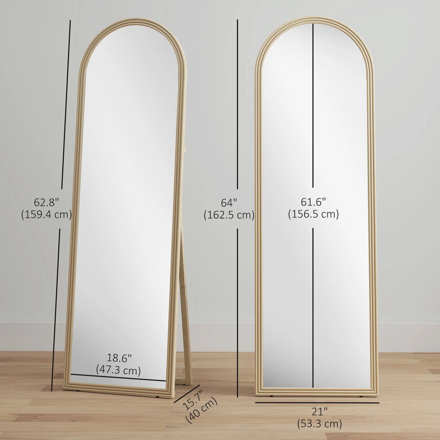 64" x 21" Full Length Mirror, Arched Faux Stone Frame, Beige Full Length Mirrors at Gallery Canada