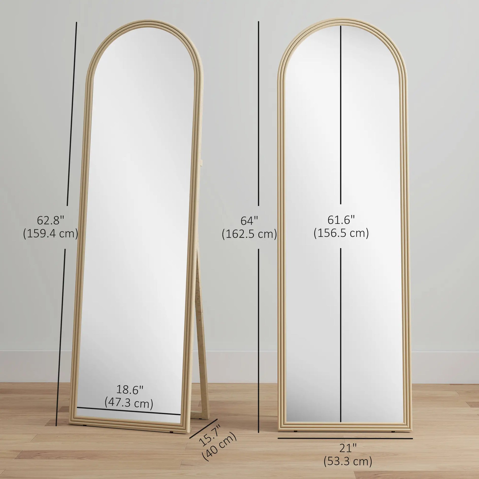 64" x 21" Full Length Mirror, Arched Faux Stone Frame, Beige Full Length Mirrors at Gallery Canada