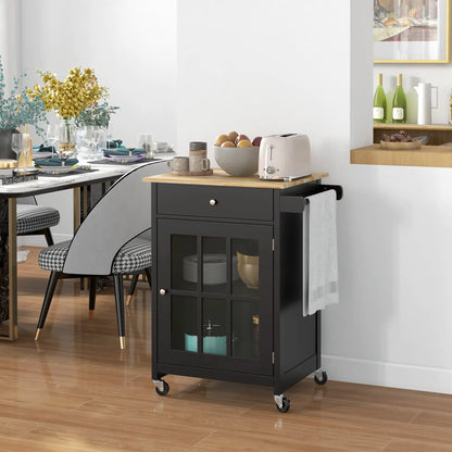Rolling Kitchen Cart, Drawer and Glass Door Cabinet, Black Kitchen Islands & Kitchen Carts at Gallery Canada