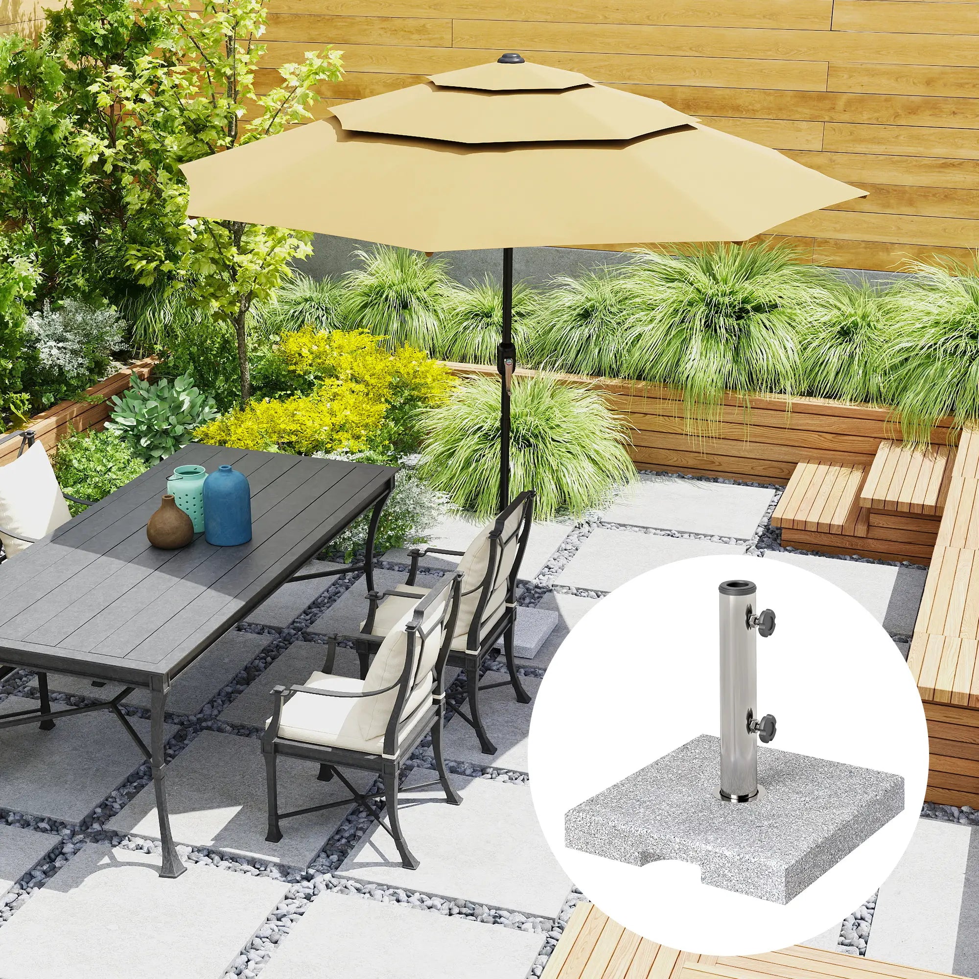 Square Patio Umbrella Base, Outdoor Stand with Handles, Heavy Duty, Grey Umbrella Bases at Gallery Canada