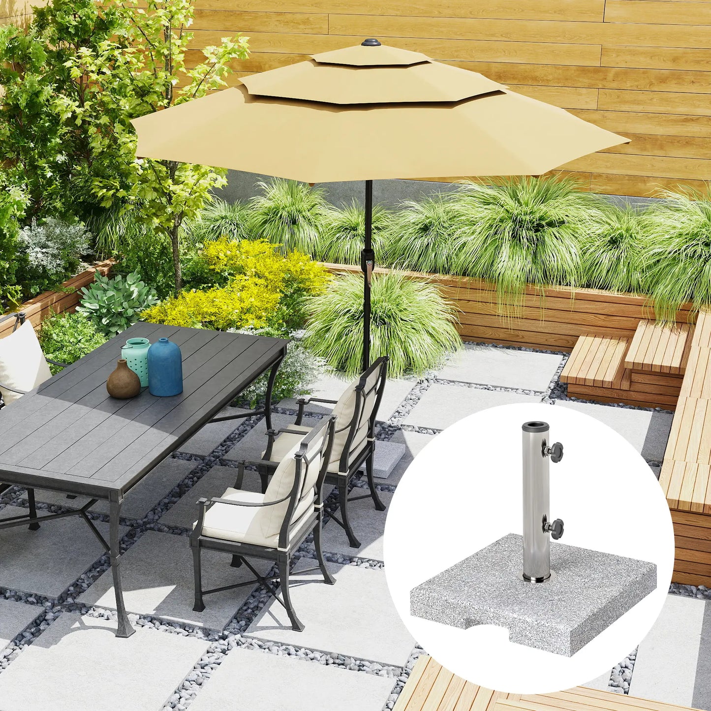 Square Patio Umbrella Base, Outdoor Stand with Handles, Heavy Duty, Grey Umbrella Bases at Gallery Canada