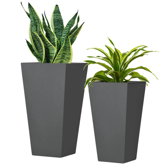 Set of 2 Tall Planters, 22" / 18", Outdoor, Grey Garden Accessories Grey at Gallery Canada
