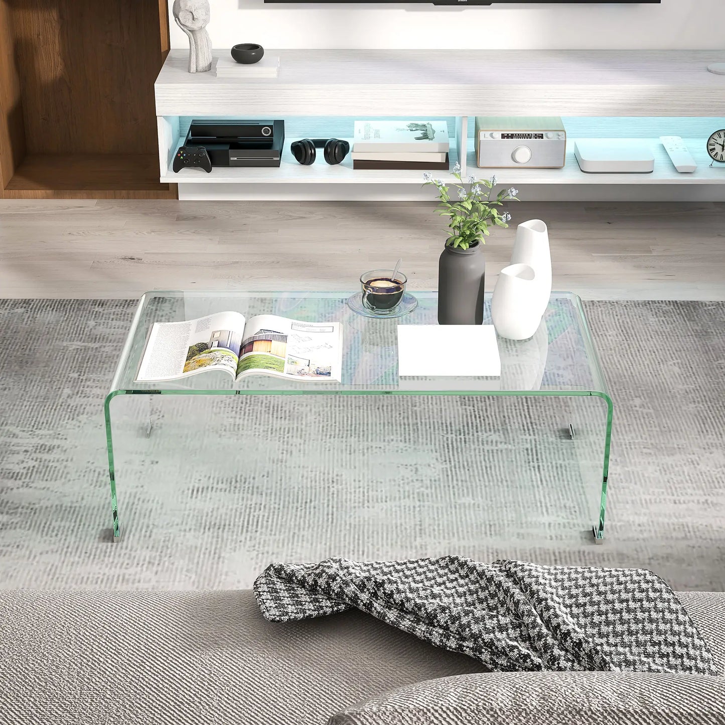 Clear Glass Coffee Table, Modern Rectangle Living Room Center Table, Safe Rounded Edges Coffee Tables at Gallery Canada