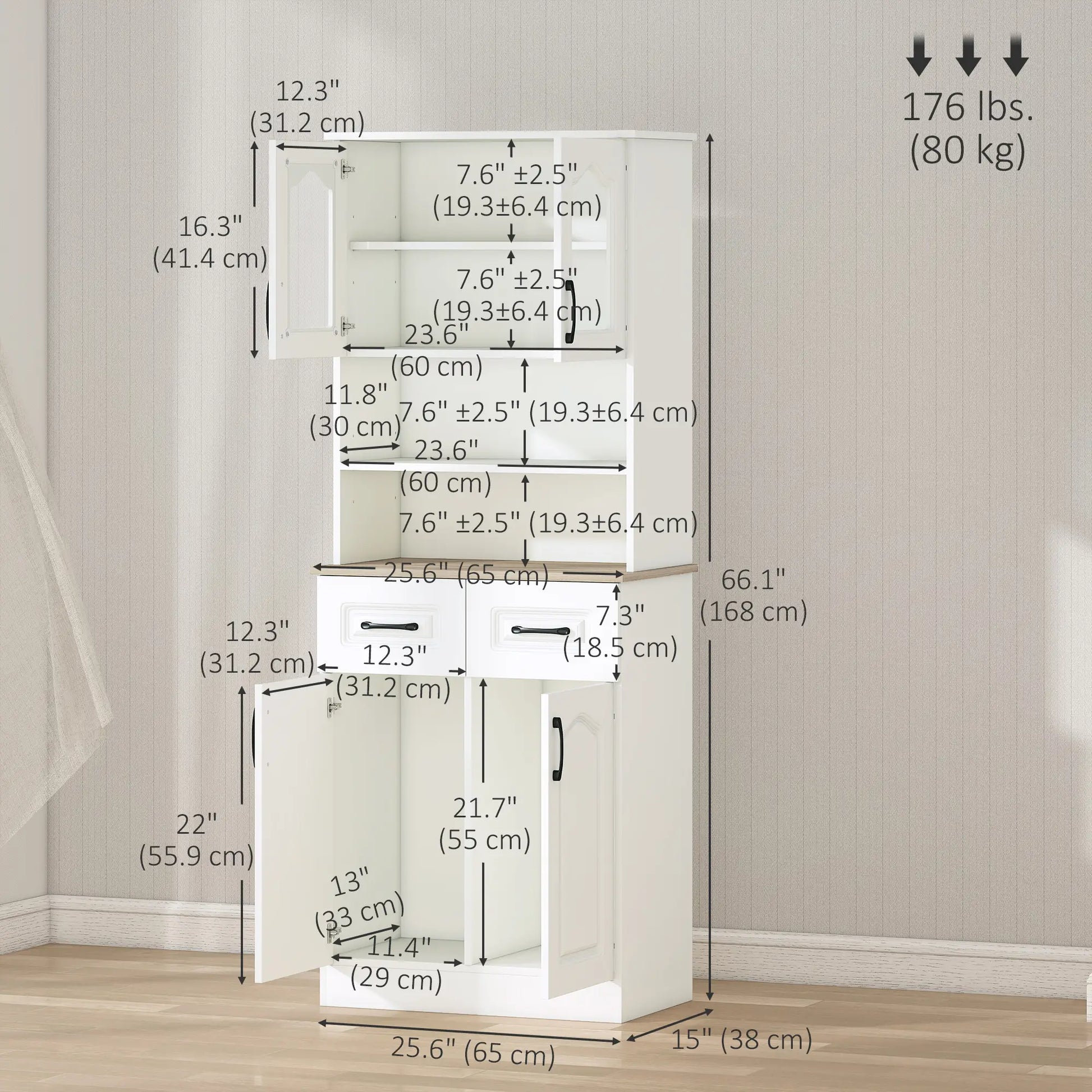 66" Kitchen Pantry Cabinet, Freestanding, 2 Adjustable Shelves, 2 Drawers, White Kitchen Pantry Cabinets at Gallery Canada