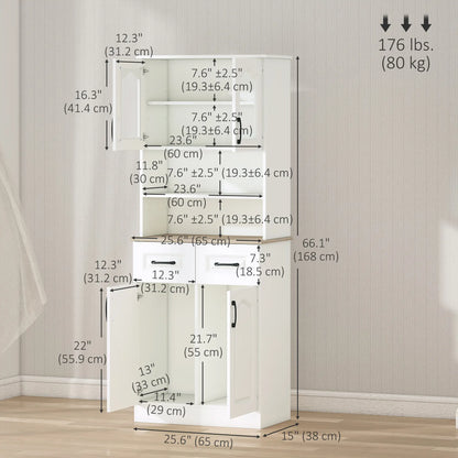 66" Kitchen Pantry Cabinet, Freestanding, 2 Adjustable Shelves, 2 Drawers, White Kitchen Pantry Cabinets at Gallery Canada