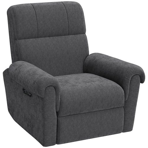 Fabric Recliner Chair, USB Ports, Swivel Rocking Footrest, Dark Grey