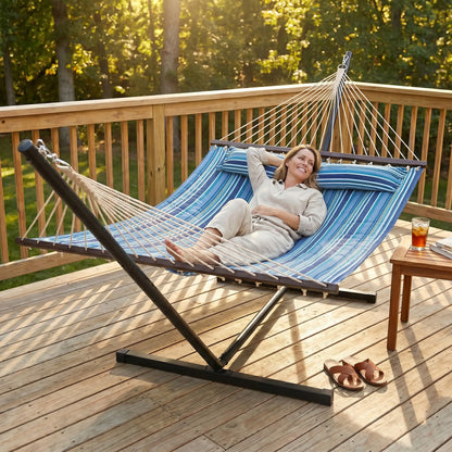 Heavy Duty Camping Hammock With Steel Frame, Blue And White Camping Hammocks at Gallery Canada