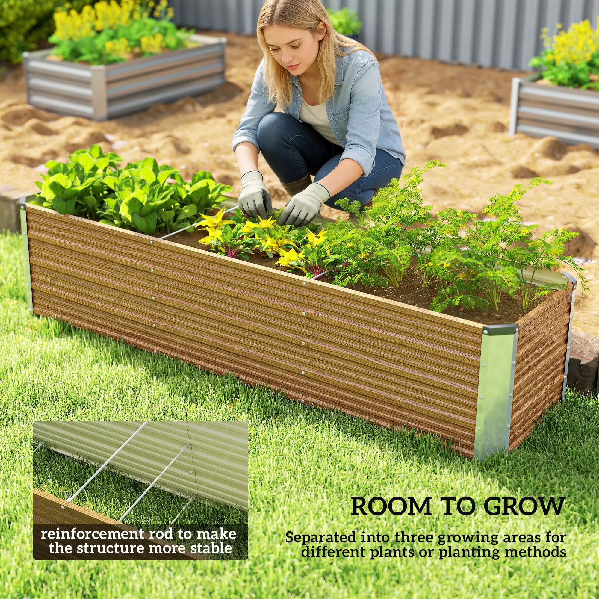 6' x 1.5' x 1.3' Galvanized Raised Garden Bed, Elevated Metal Planter Box, Brown Wood Effect, Brown Galvanized Planter Boxes at Gallery Canada