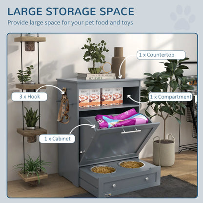 Pet Feeder Storage Cabinet, Dog Food Container with Bowls, Grey Dog Bowls at Gallery Canada