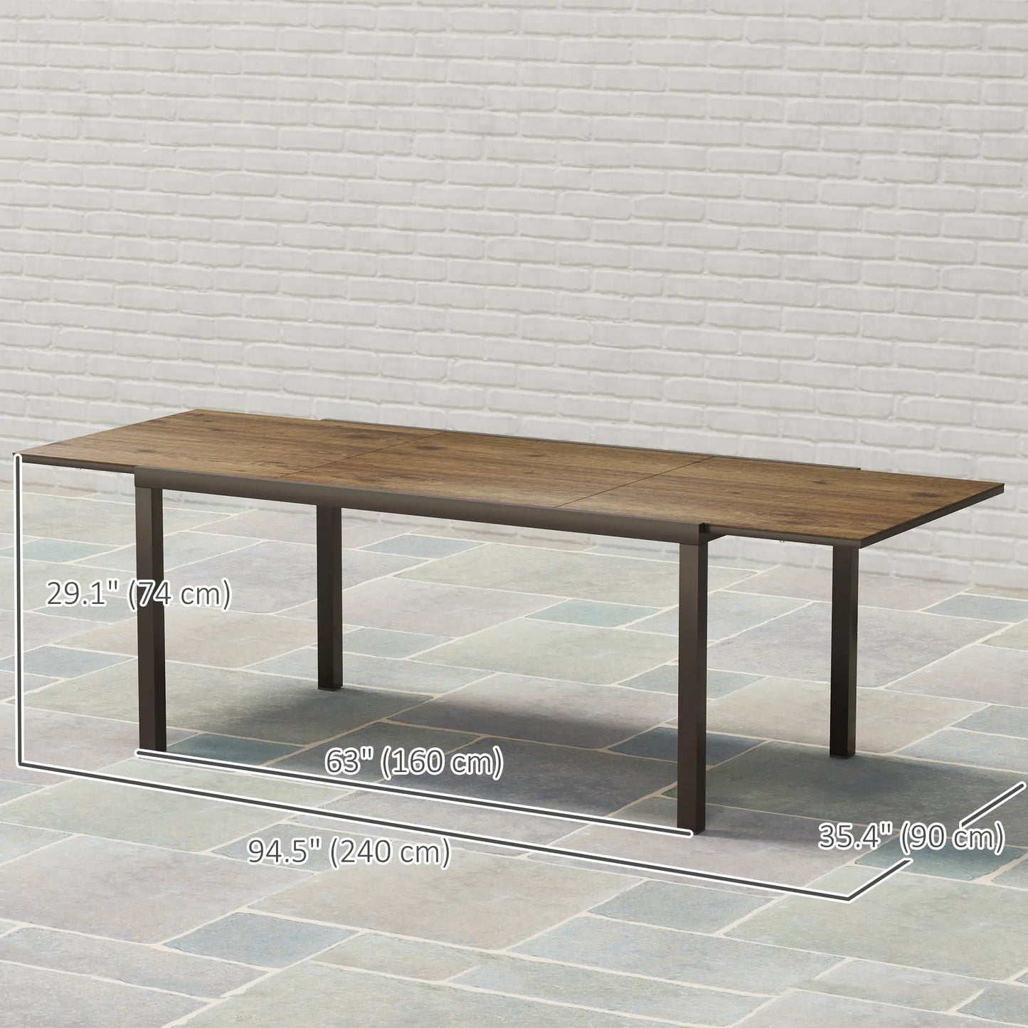 63"-94.5" Extendable Outdoor Dining Table, Steel Frame, Brown Patio Dinning Tables at Gallery Canada