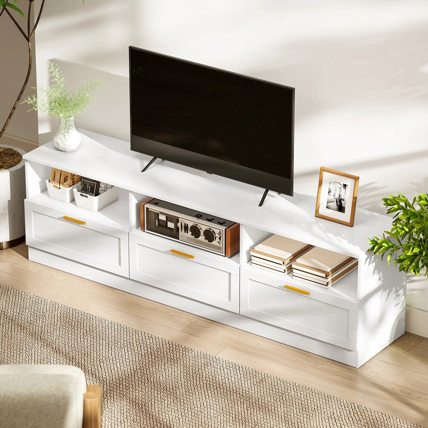 TV Stand with Storage, Entertainment Center, 85 Inch, White TV Stands at Gallery Canada
