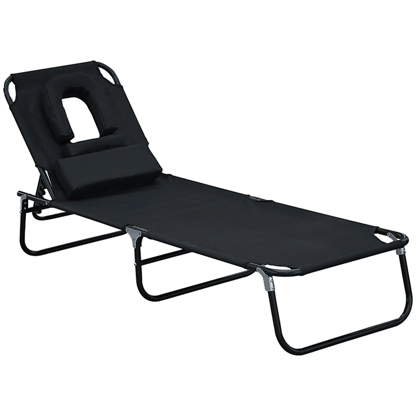 Folding Outdoor Lounge Chair, Reclining Beach Lounger, 4-Position Adjustable, Black Lounger Chairs Black at Gallery Canada