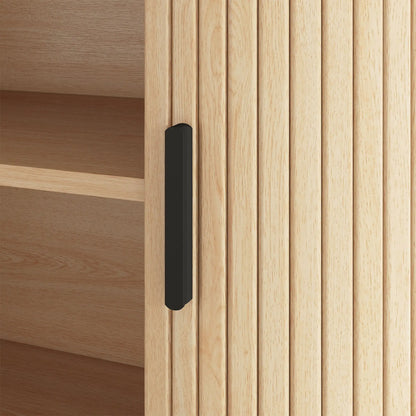 Sideboard Buffet Cabinet with Curved Tambour Doors, Natural Wood, Natural Wood Storage Cabinets at Gallery Canada