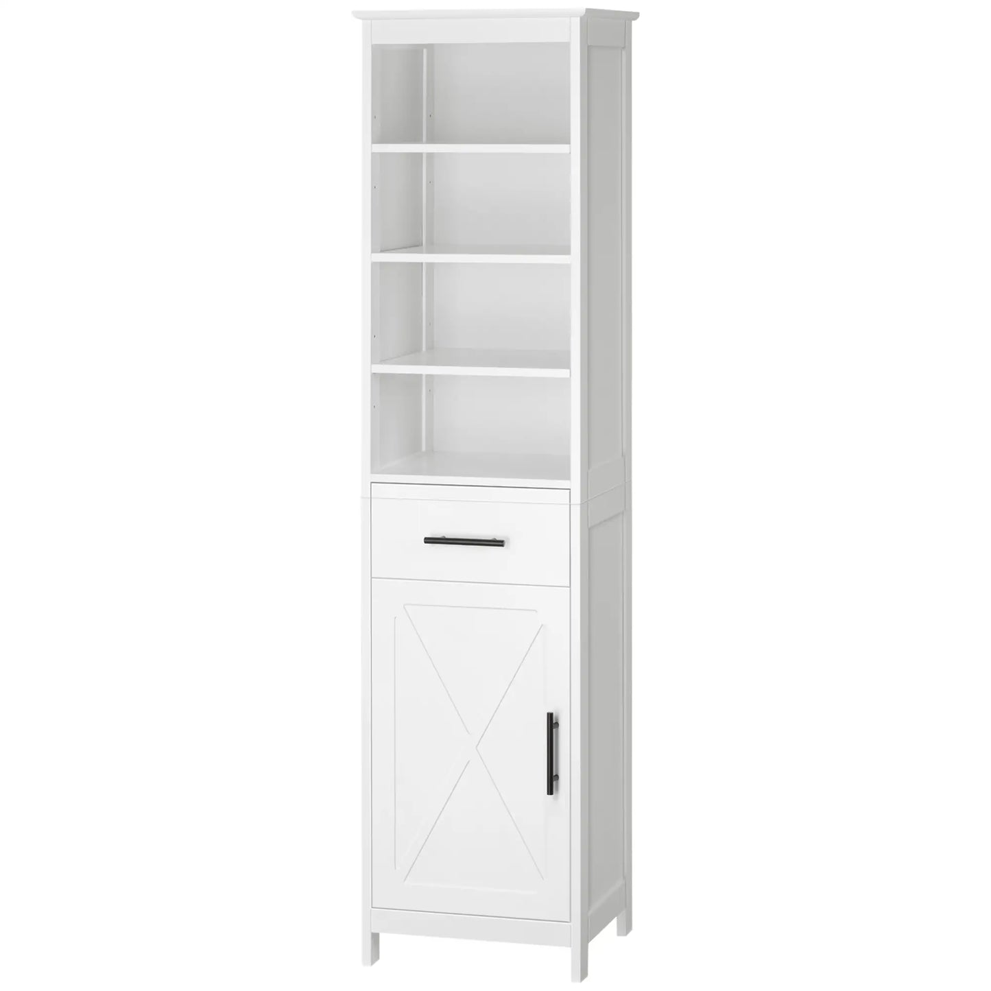 Tall Bathroom Storage Cabinet, 3-Tier Shelf with Door and Drawer, White Bathroom Cabinets at Gallery Canada