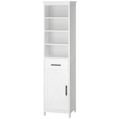 Tall Bathroom Storage Cabinet, 3-Tier Shelf with Door and Drawer, White Bathroom Cabinets at Gallery Canada