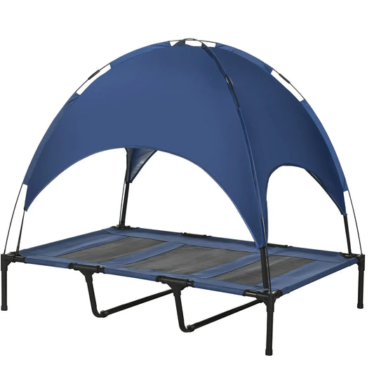 Portable Raised Dog Cot with Canopy, XL Size, Dark Blue Elevated Dog Beds Dark Blue, Black at Gallery Canada