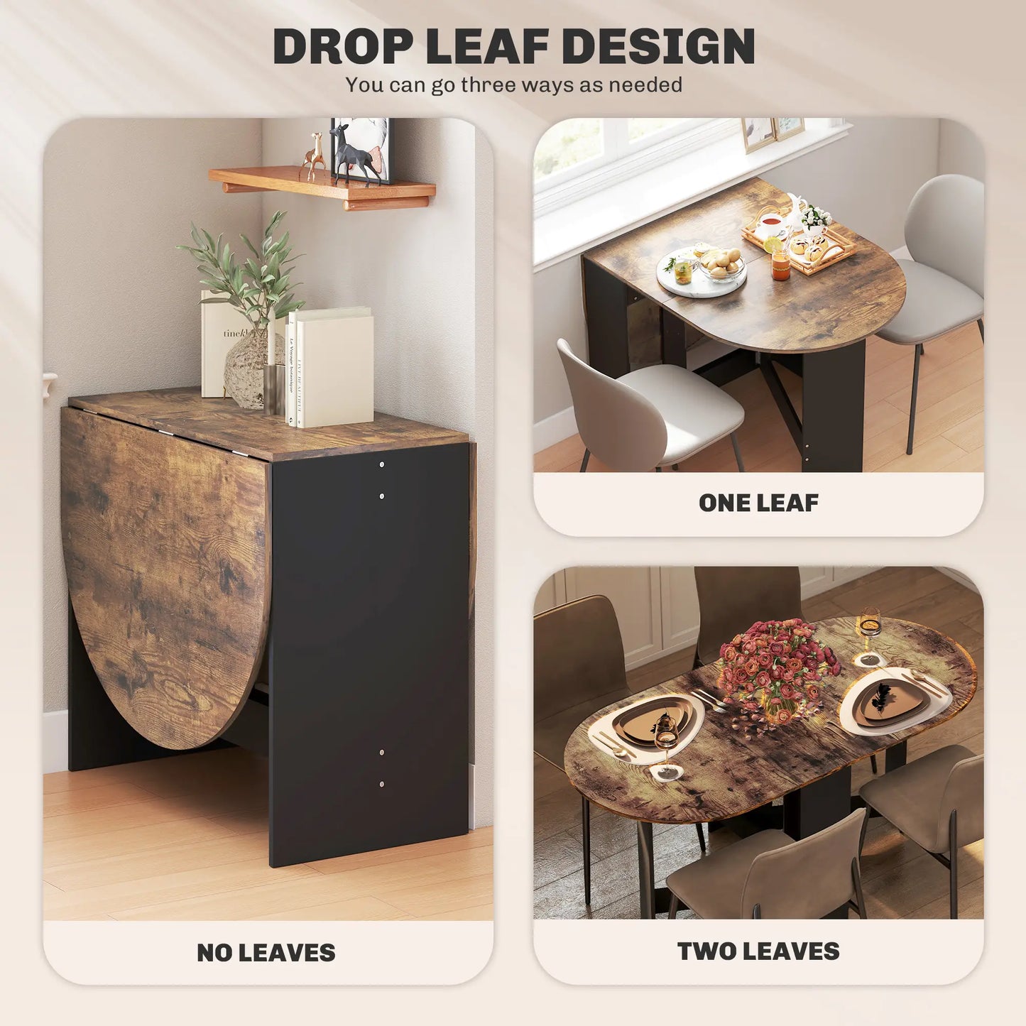 Oval Folding Dining Table, Drop Leaf Kitchen Table, Rustic Brown, Brown Dining Tables at Gallery Canada