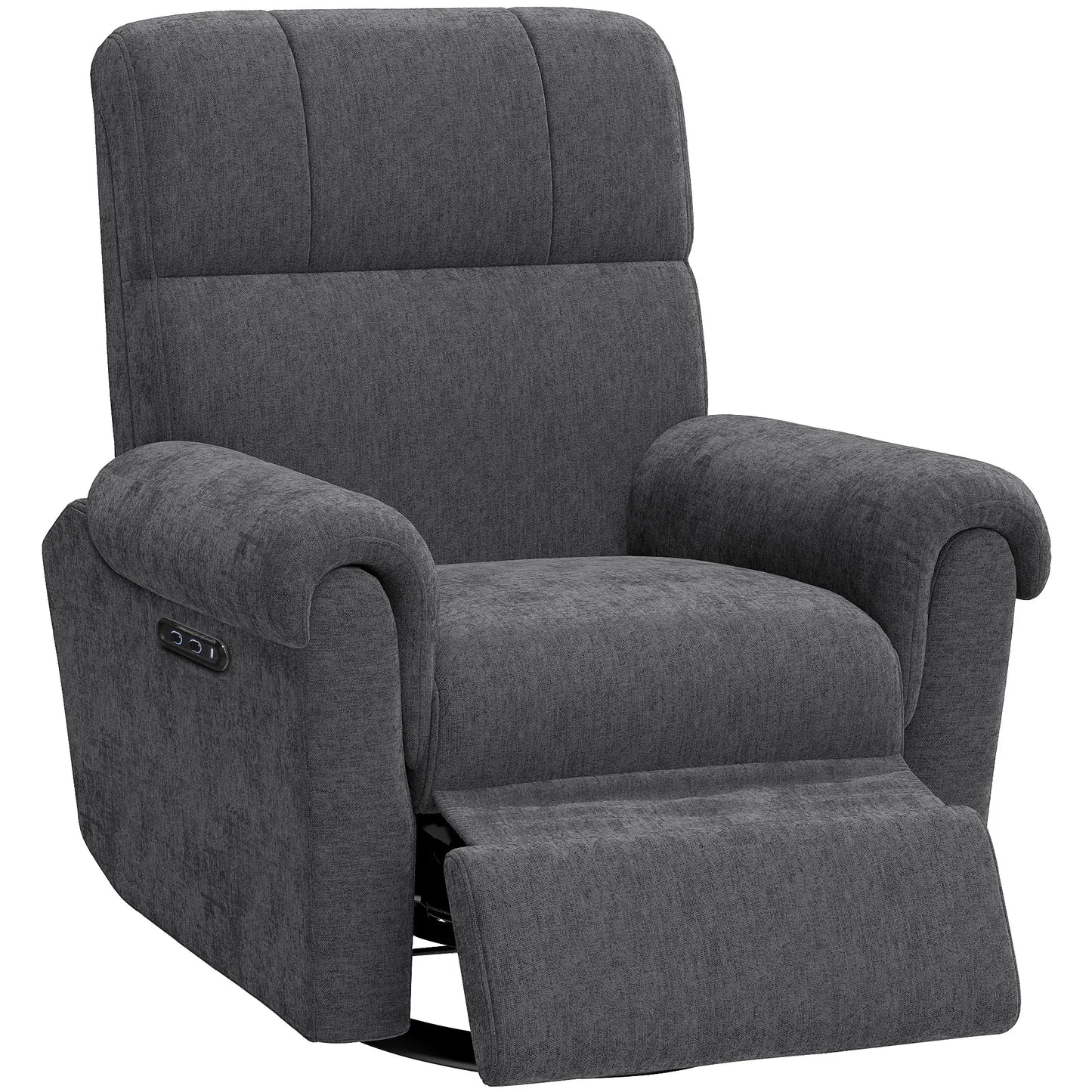 Fabric Recliner Chair, USB Ports, Swivel Rocking Footrest, Dark Grey Single Sofas at Gallery Canada
