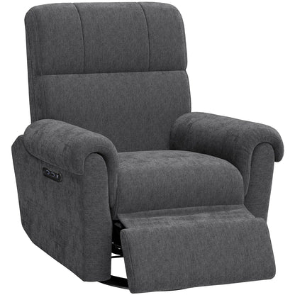 Fabric Recliner Chair, USB Ports, Swivel Rocking Footrest, Dark Grey Single Sofas at Gallery Canada