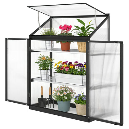 Polycarbonate Greenhouse With 2-Tier Shelves, Black Cold Frame Greenhouses Black, Transparent at Gallery Canada