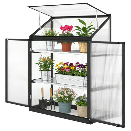 Polycarbonate Greenhouse With 2-Tier Shelves, Black Cold Frame Greenhouses Black, Transparent at Gallery Canada