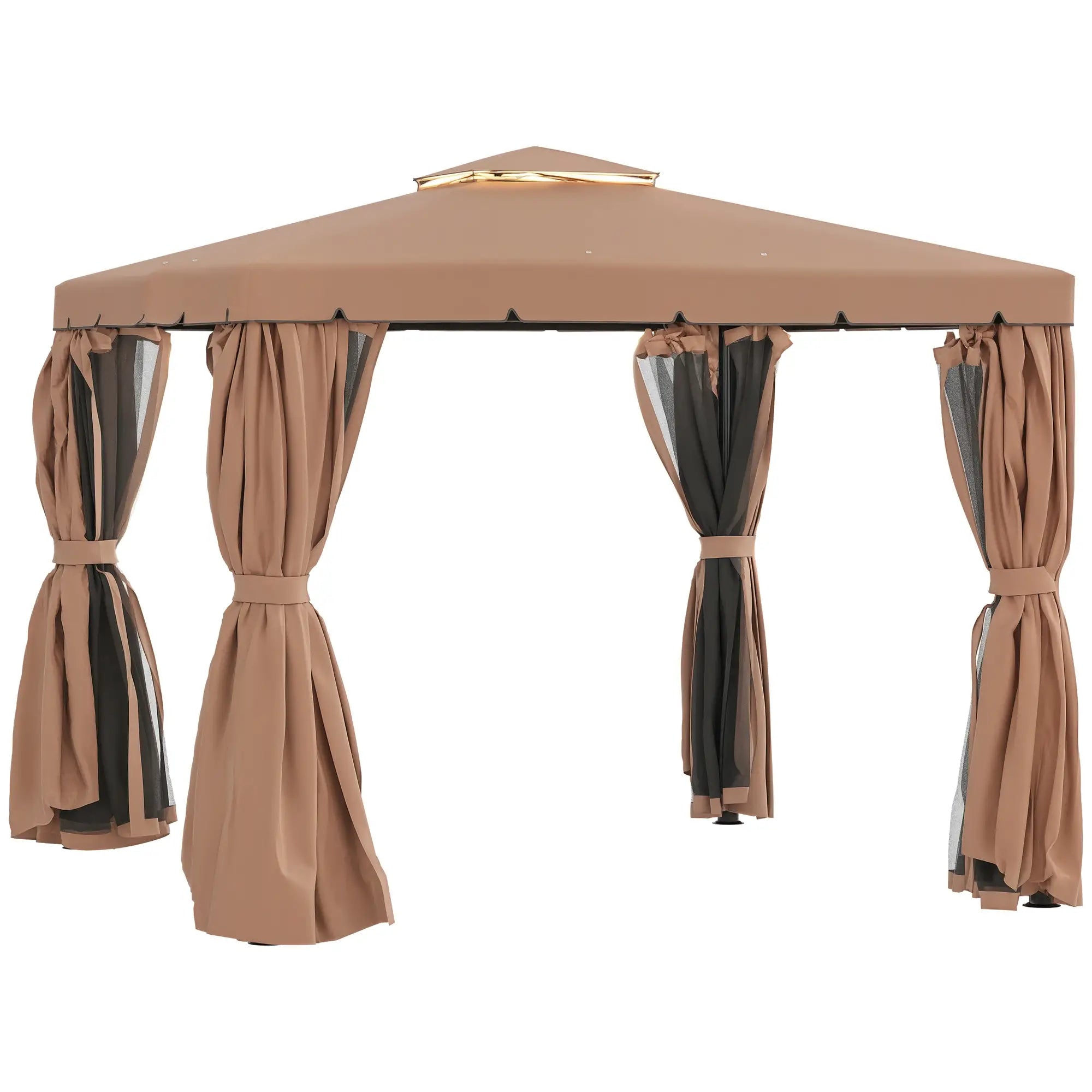 10' x 10' Outdoor Gazebo, Double Soft-Top, with Curtains, Brown Gazebos Brown at Gallery Canada