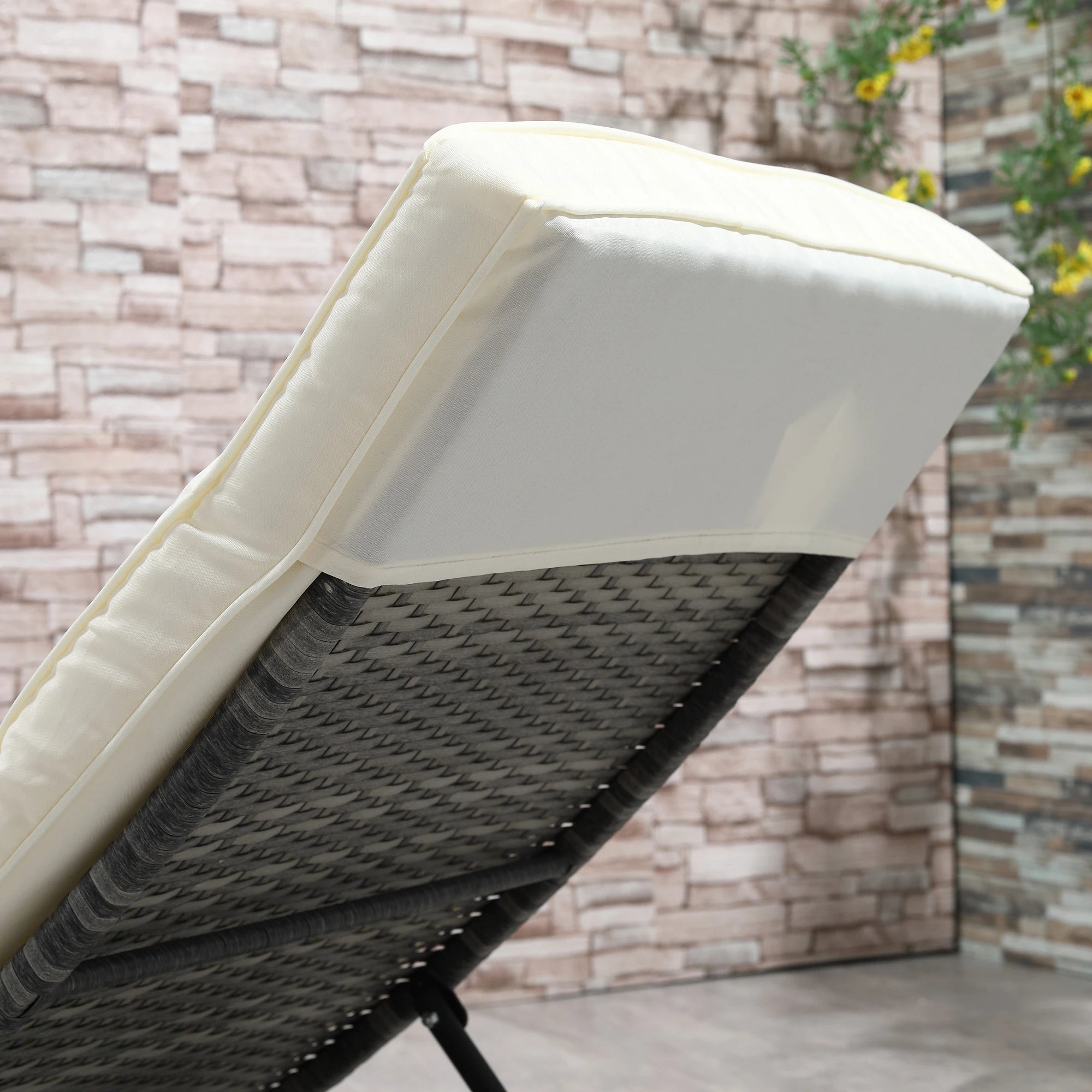 Adjustable Wicker Chaise Lounge with Cushion, Wheels, Cream White Chaise Loungers at Gallery Canada