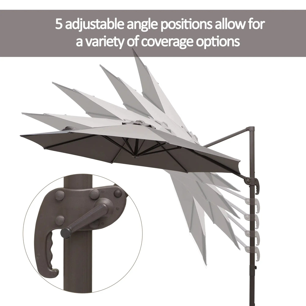 10ft Cantilever Patio Umbrella, 360° Rotation, Crank, Grey Cantilever Umbrellas at Gallery Canada