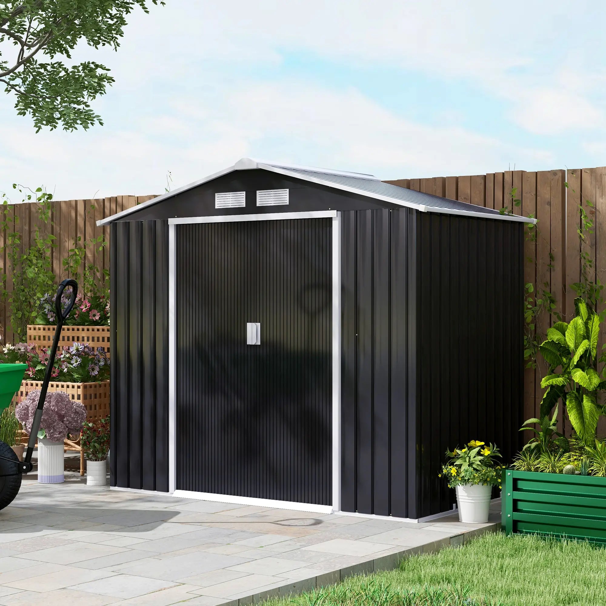 7' x 4' x 6' Garden Storage Shed, Metal Tool House, Dark Grey Sheds at Gallery Canada