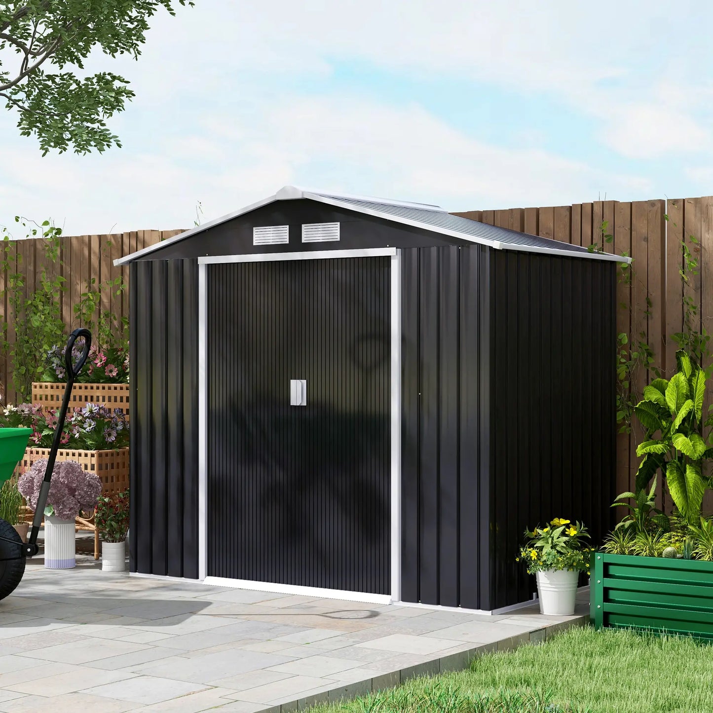 7' x 4' x 6' Garden Storage Shed, Metal Tool House, Dark Grey Sheds at Gallery Canada