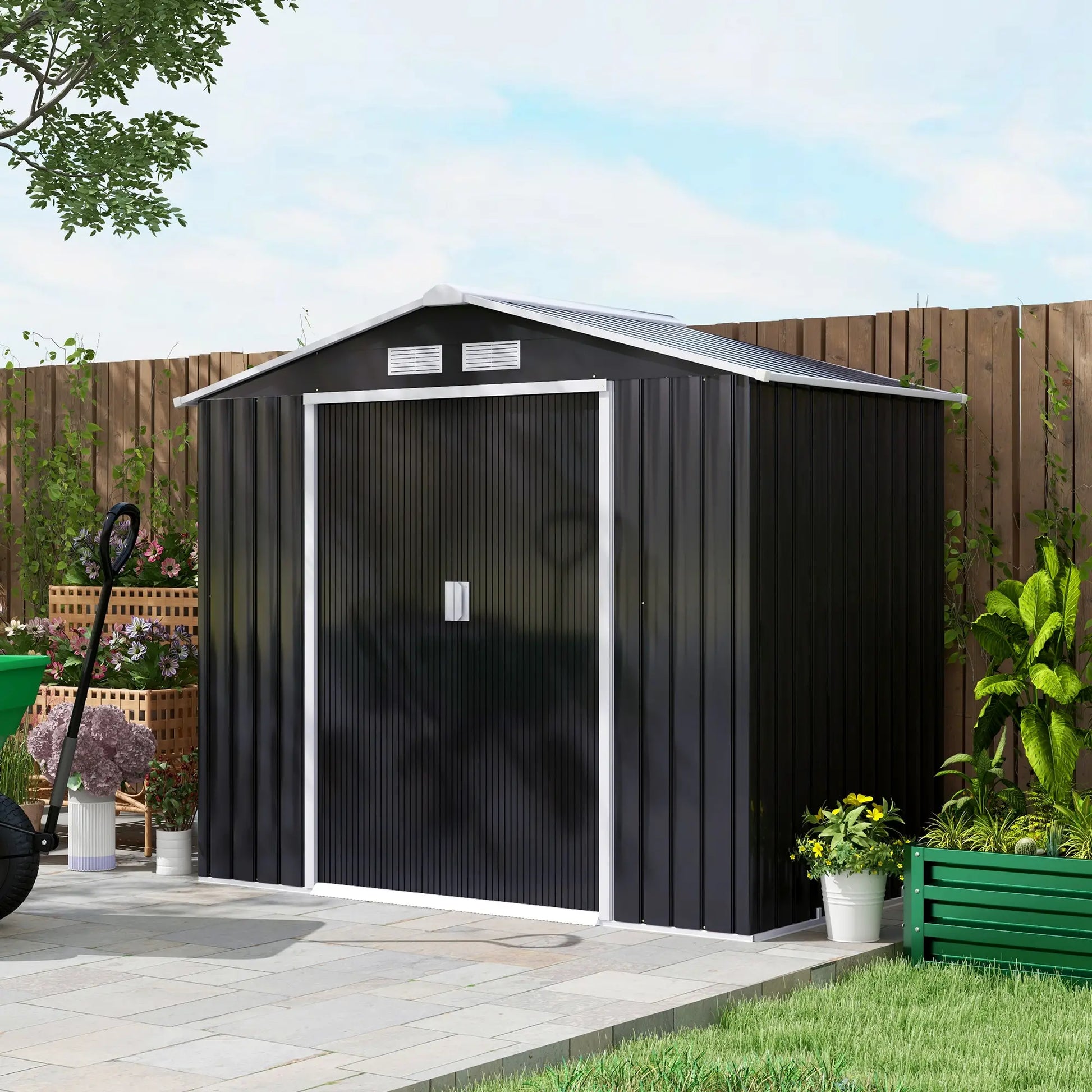 7' x 4' x 6' Garden Storage Shed, Metal Tool House, Dark Grey Sheds at Gallery Canada
