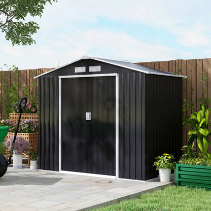 7' x 4' x 6' Garden Storage Shed, Metal Tool House, Dark Grey Sheds at Gallery Canada