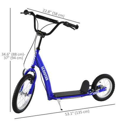 Kids Scooter, Adjustable Handlebar, Dual Brakes, Inflatable Wheels, Age 5+, Blue Scooters at Gallery Canada