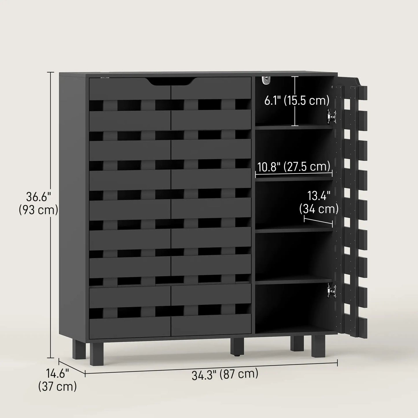 Shoe Cabinet, 20 Pair Storage with Hollowed-Out Doors, Black Shoe Storage Cabinets & Racks at Gallery Canada
