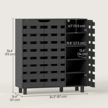 Shoe Cabinet, 20 Pair Storage with Hollowed-Out Doors, Black Shoe Storage Cabinets & Racks at Gallery Canada
