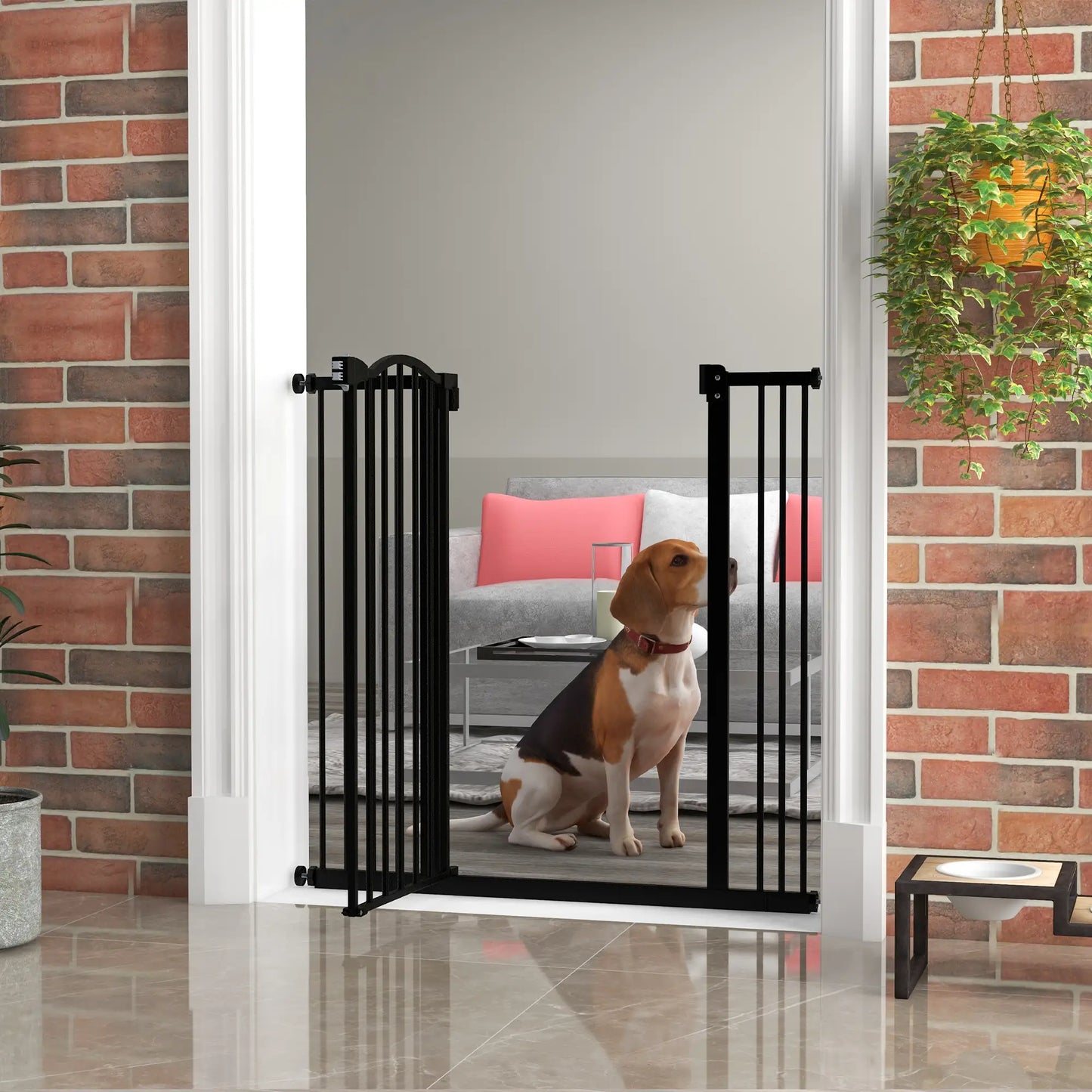 Extra Tall Dog Gate with Door, Pressure Fit, Auto Close, 29"-39", Black Houses, Kennels & Pens at Gallery Canada