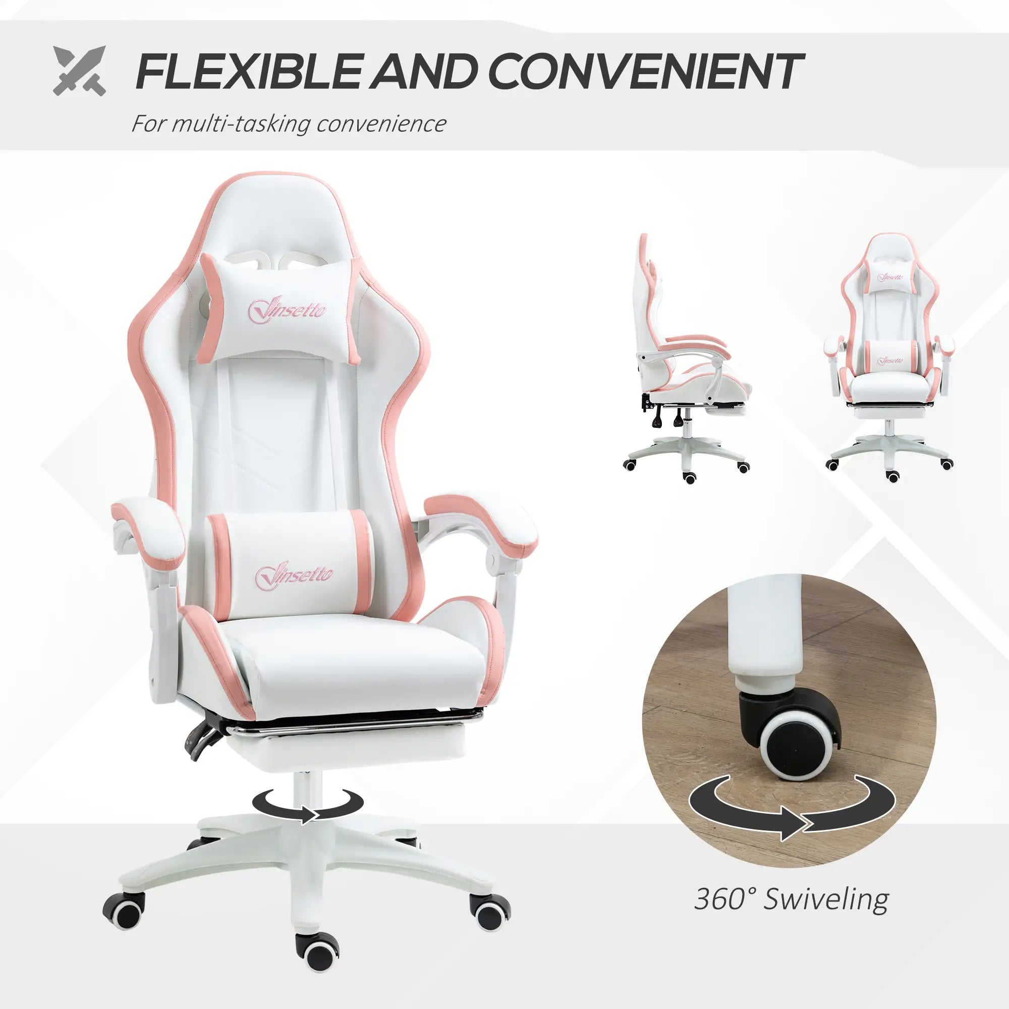 Computer Gaming Chair, PU Leather, 135° Reclining Back, White Video Game Chairs at Gallery Canada
