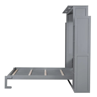 Murphy Bed with Shelves, LED Lights, 97.5" L x 84.5" W x 88.5" H, Grey Bed Frames at Gallery Canada
