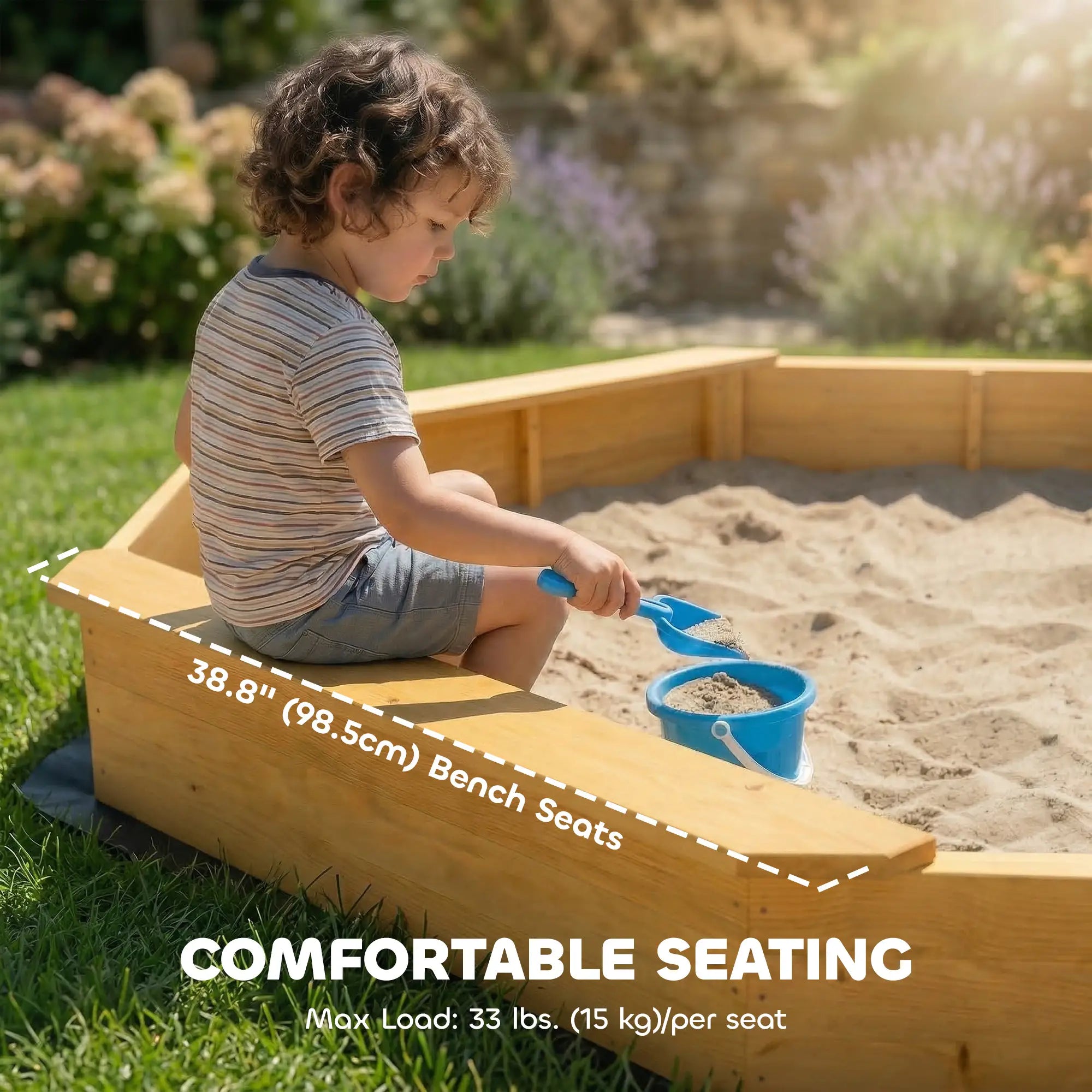 Wooden Kids Sandbox With Large Canopy, 4 Bench Seats, Bottom Liner, Yellow Sandboxes & Accessories at Gallery Canada