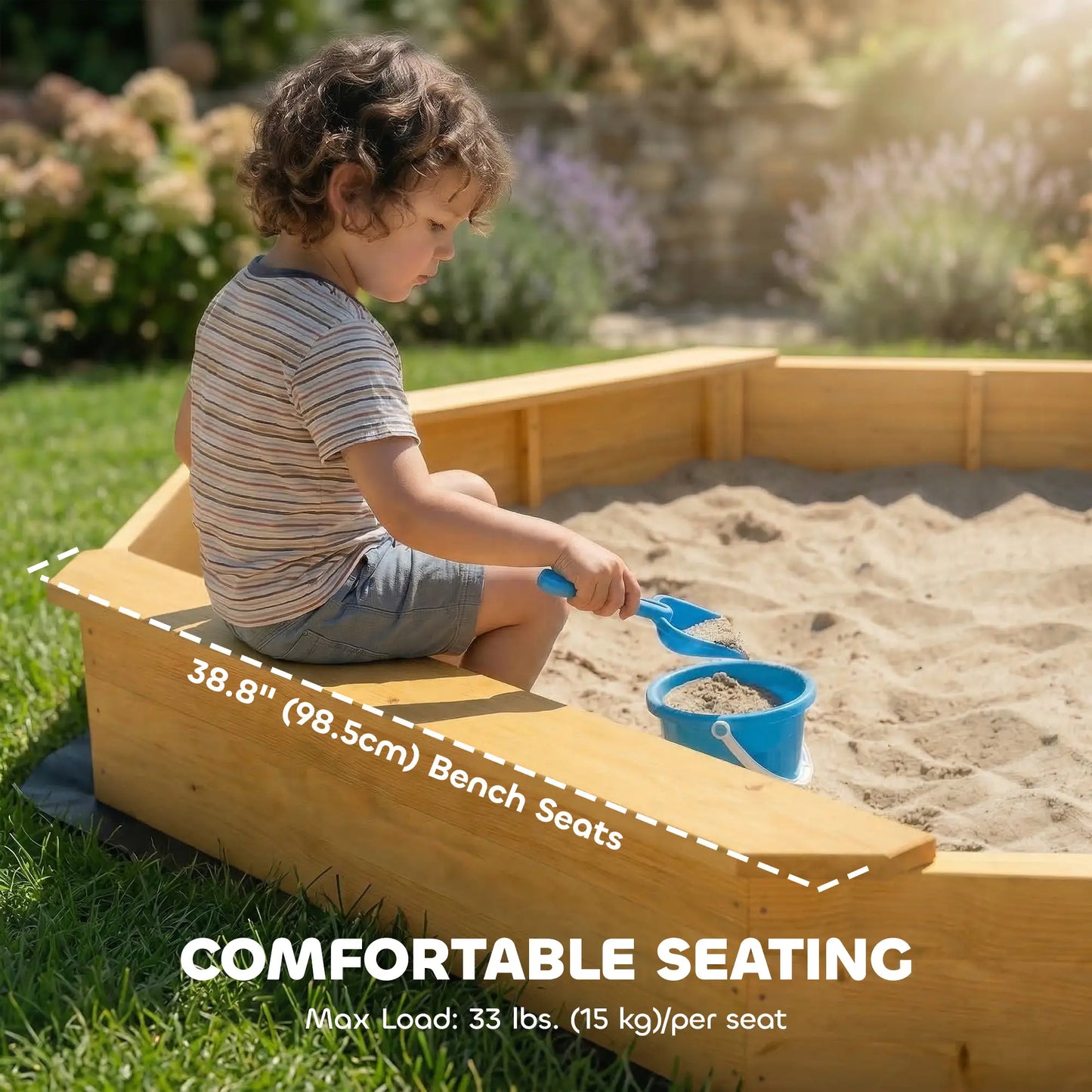 Wooden Kids Sandbox With Large Canopy, 4 Bench Seats, Bottom Liner, Yellow Sandboxes & Accessories at Gallery Canada
