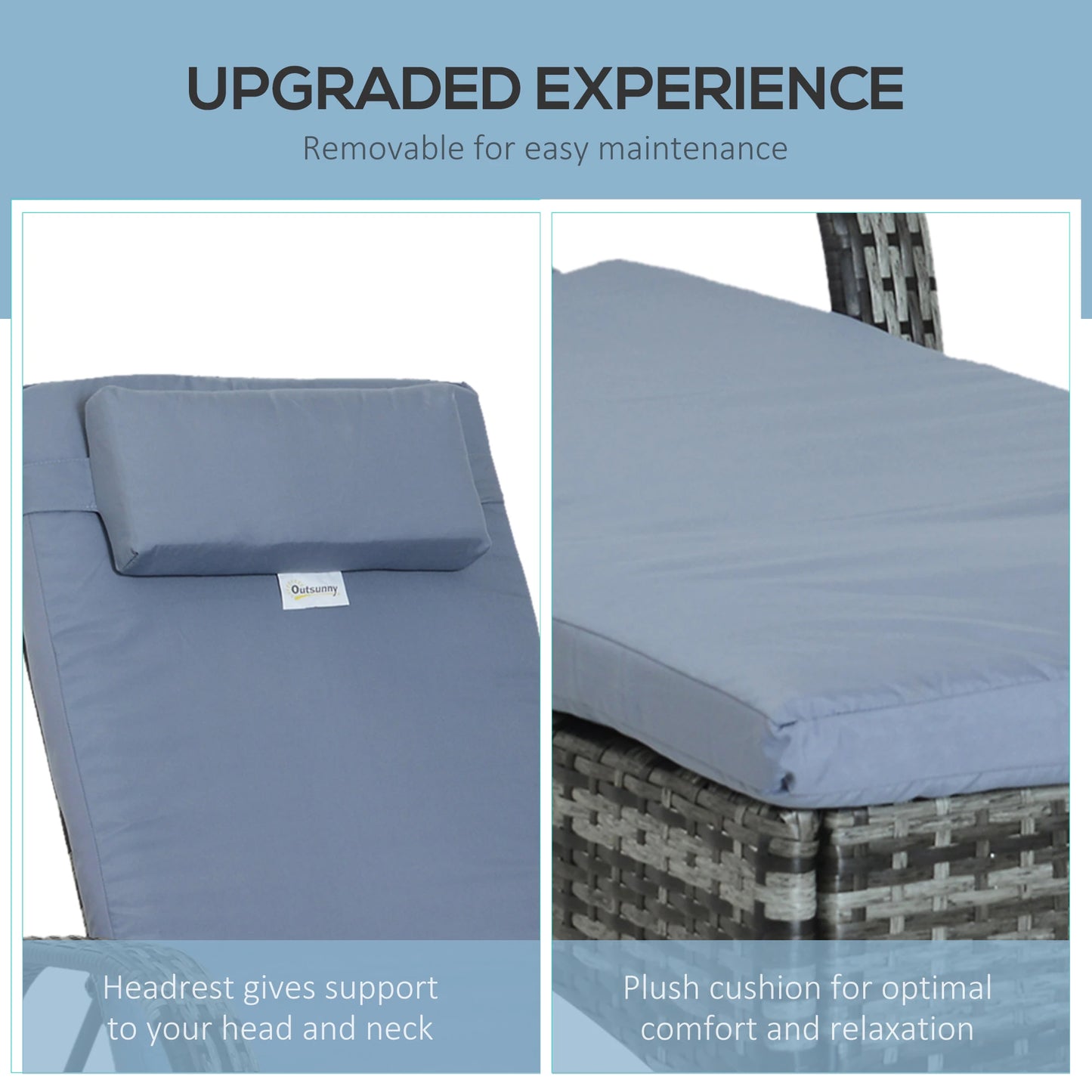 Wicker Chaise Lounge, Outdoor PE Rattan Sun Lounger, Adjustable Backrest, Cushion, Wheels, Mixed Grey, Grey Chaise Loungers at Gallery Canada