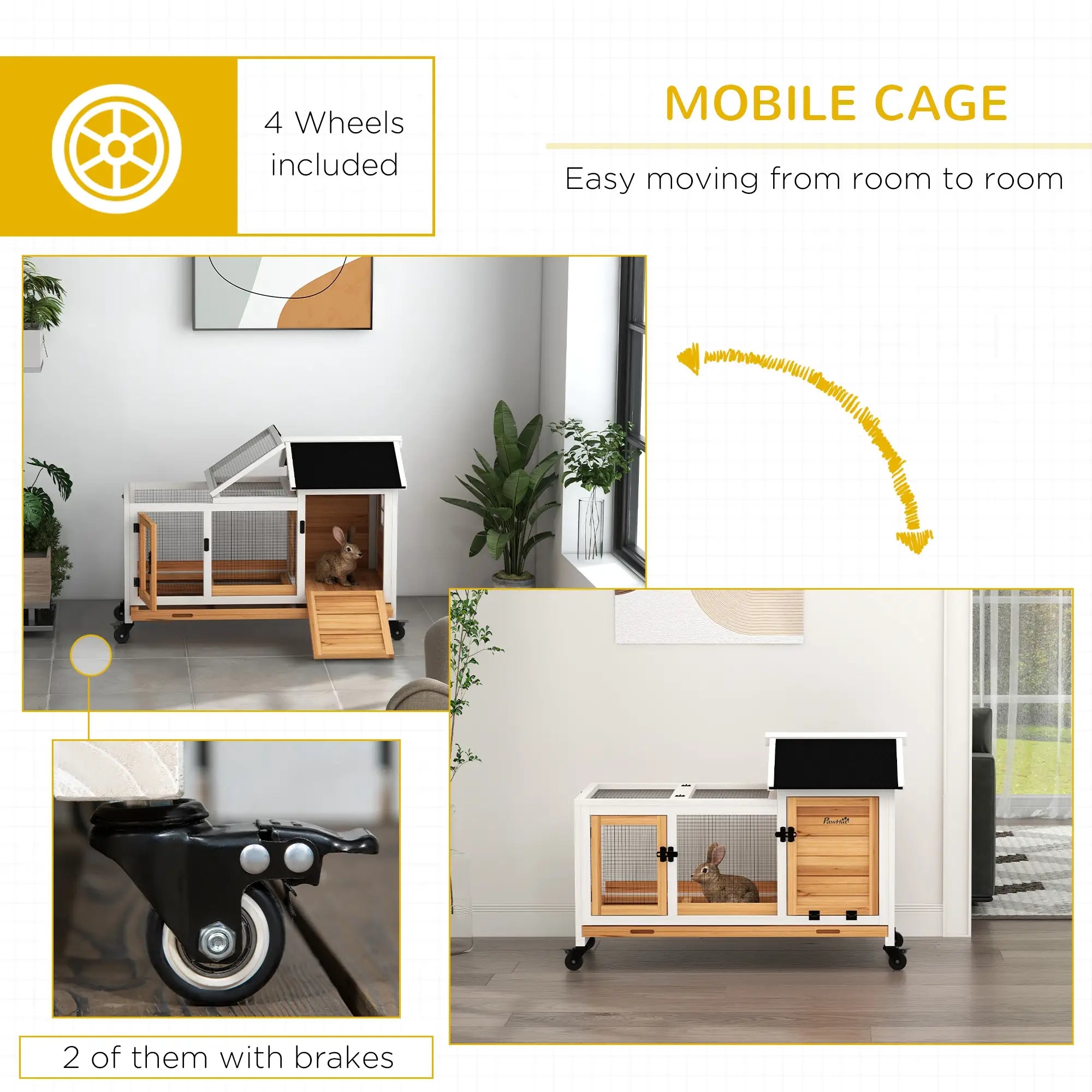 Rabbit Cage With Wheels, Ramp, Run, Tray, Indoor Outdoor, Yellow Rabbit Hutch at Gallery Canada