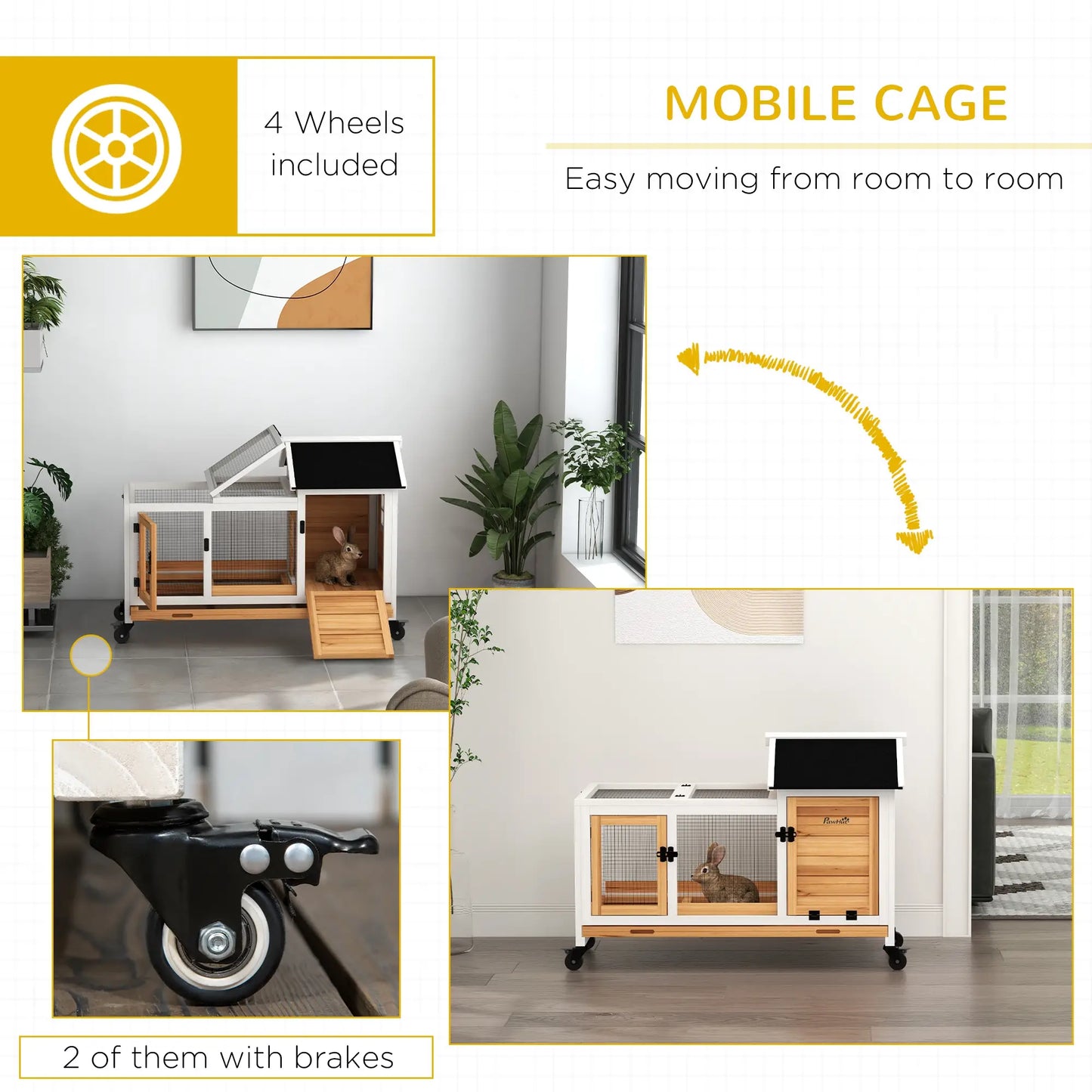 Rabbit Cage With Wheels, Ramp, Run, Tray, Indoor Outdoor, Yellow Rabbit Hutch at Gallery Canada