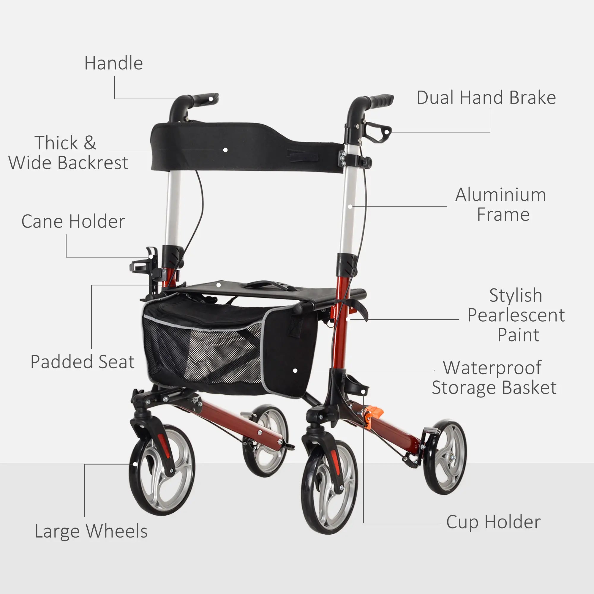 Lightweight Folding Walker, Large Seat, Adjustable Handle, Red Knee Walker & Wheelchair Ramps at Gallery Canada
