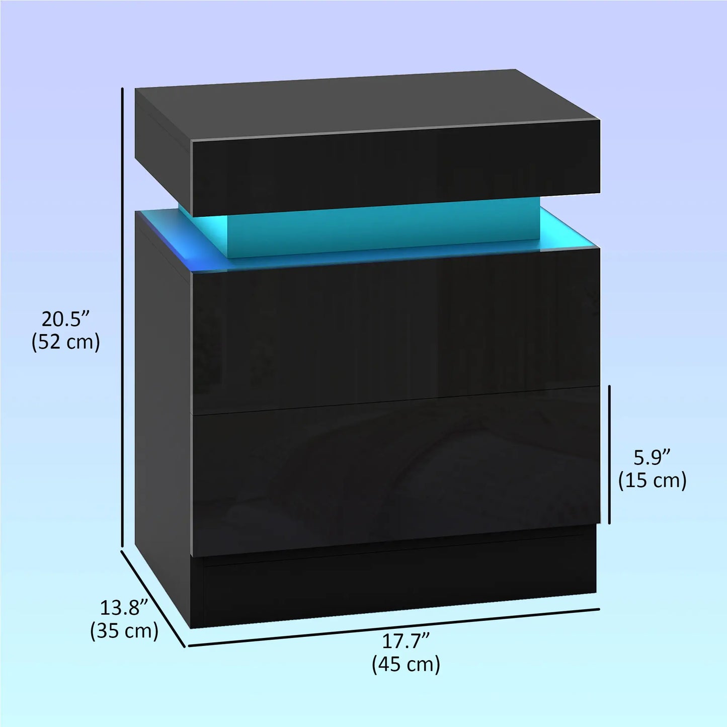 Nightstand Set of 2, End Tables with LED Lights, 2 Drawers, Black Bedside Tables at Gallery Canada
