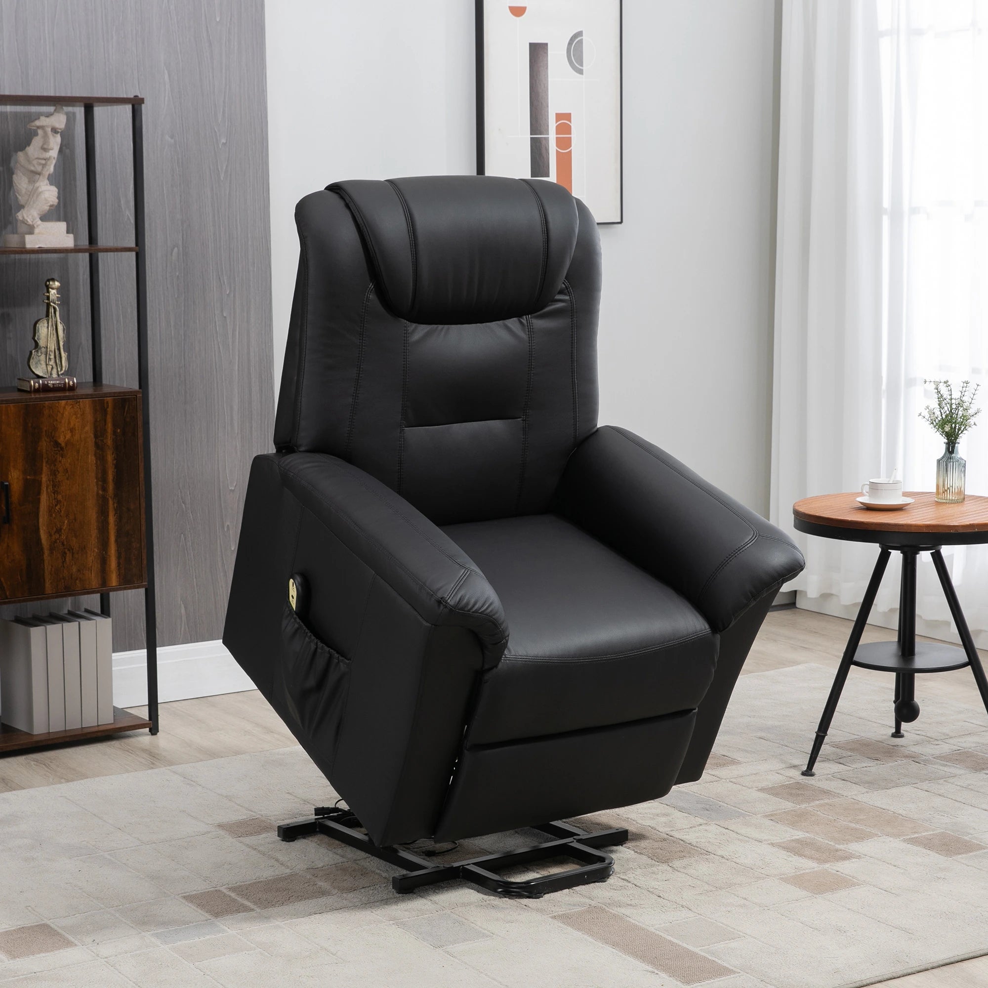 Electric Power Lift Recliner Chair, PU Leather with Footrest, Remote, Side Pockets, Black Electric Power Lift Chairs at Gallery Canada