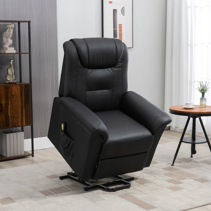 Electric Power Lift Recliner Chair, PU Leather with Footrest, Remote, Side Pockets, Black Electric Power Lift Chairs at Gallery Canada