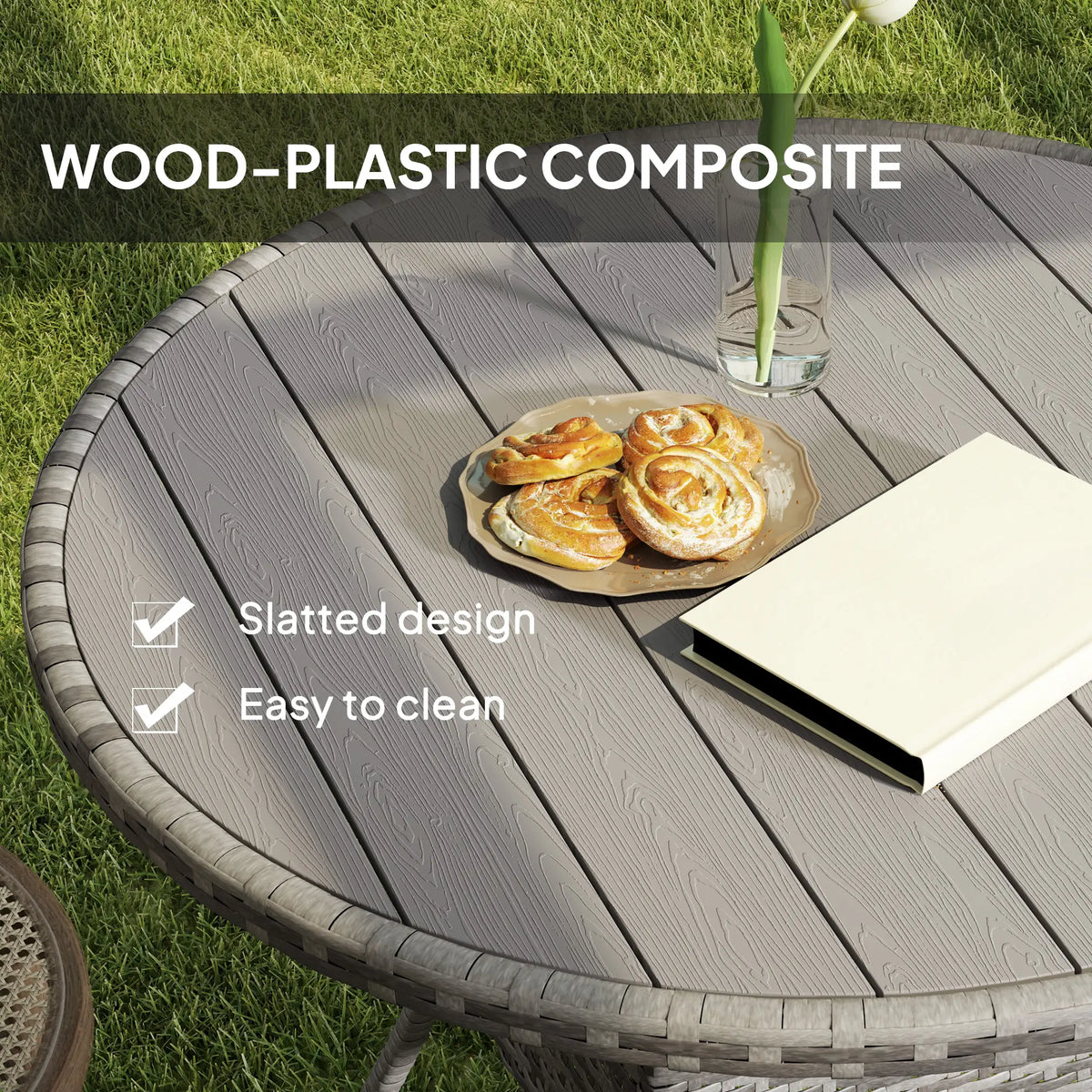 35.4" Outdoor Wicker Dining Table, PE Rattan Patio Furniture, Grey Patio Dining Tables at Gallery Canada