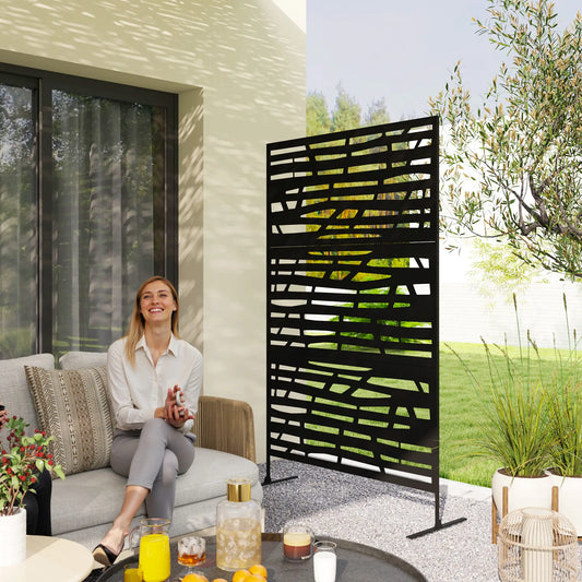 Outdoor Privacy Panel, Freestanding Metal Divider, Garden, Backyard, Deck, Black Side Awnings Black at Gallery Canada